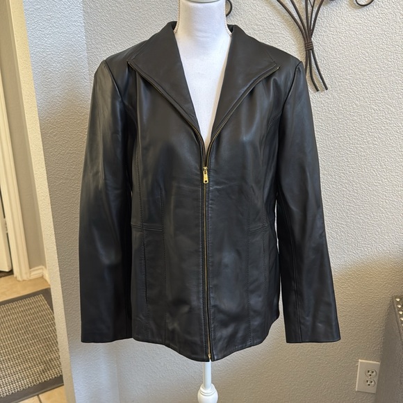 Cole Haan Women’s Wing Collar Leather Jacket - Picture 8 of 16